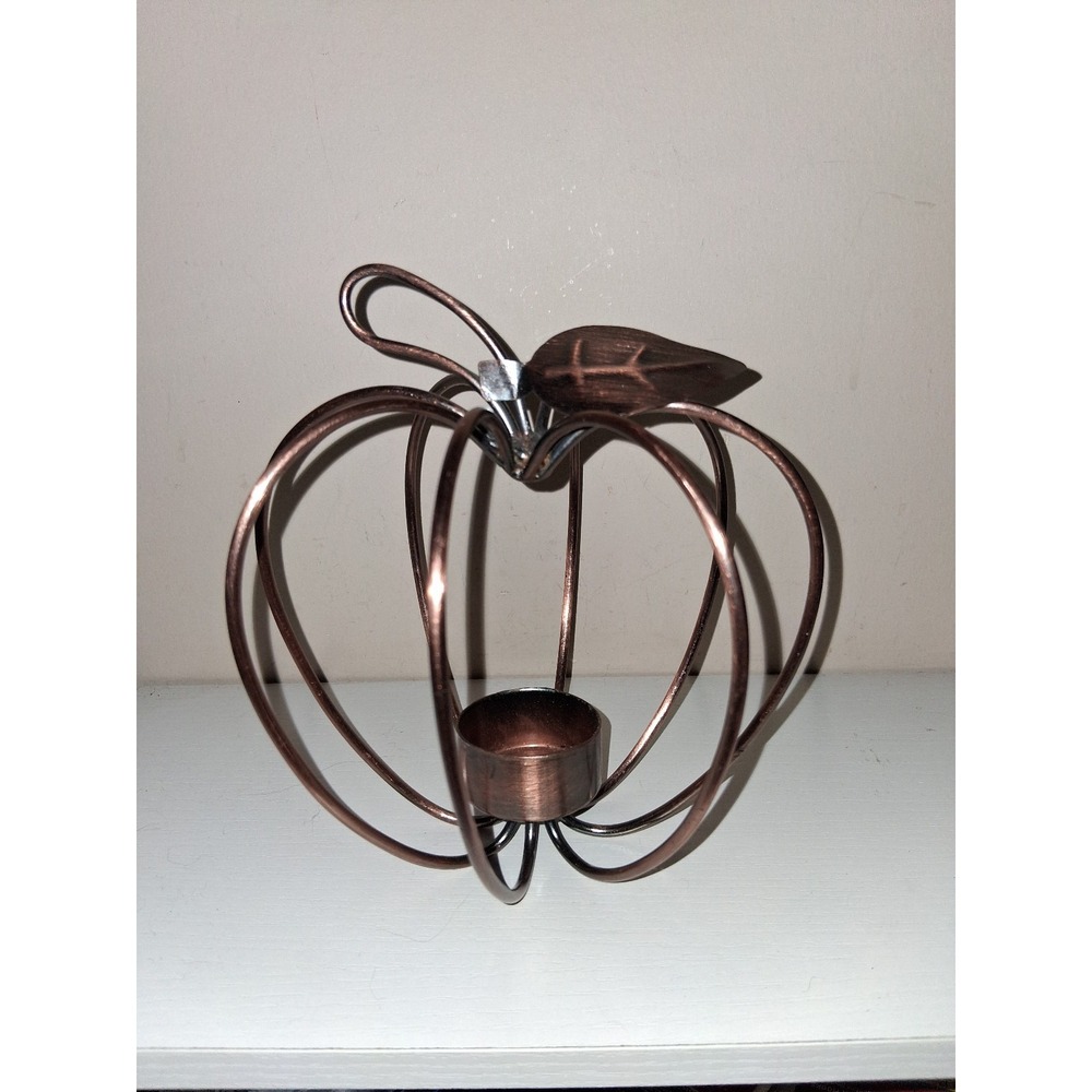 Metal Pumpkin Tealight Candle Holder Fall Autumn Harvest Decor Copper Tone